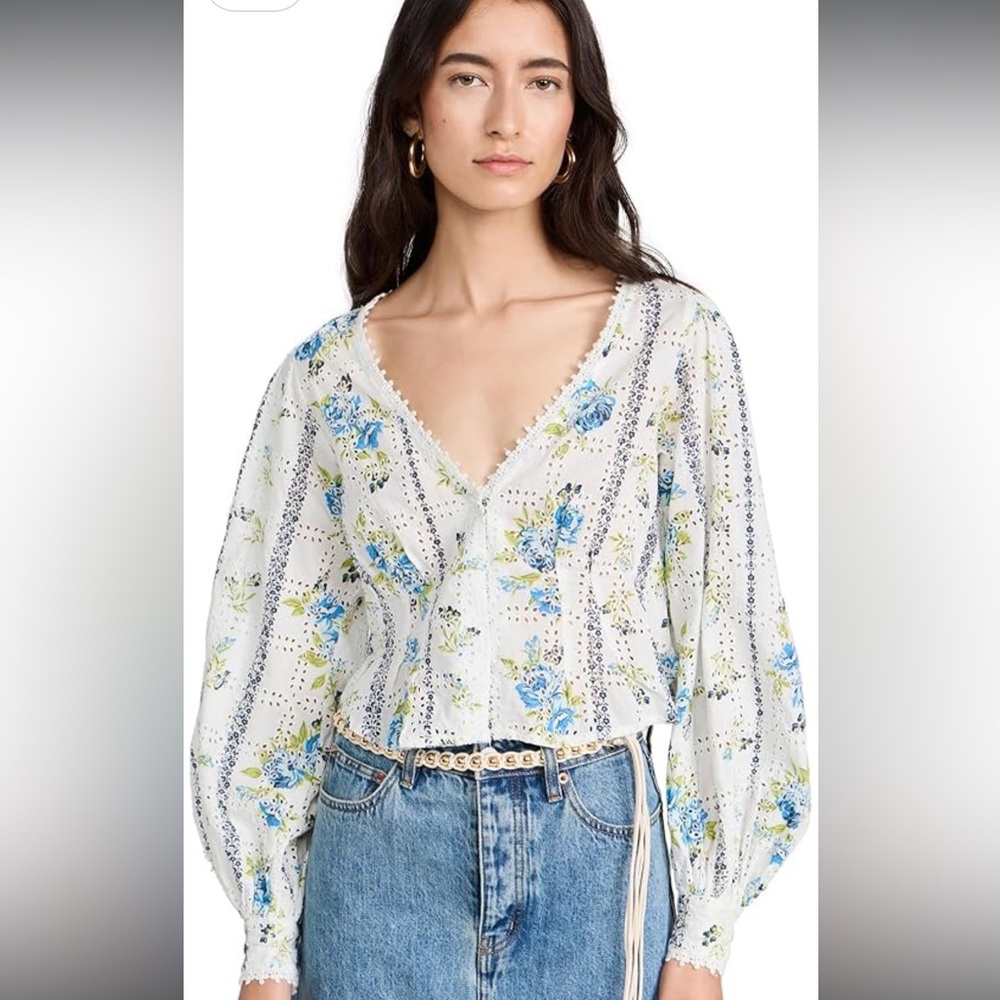 Free People Blossom Floral V-Neck Blouse - NWT